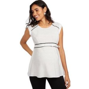 Motherhood Maternity Black White Stripe Peplum Top